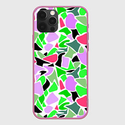 Чехол для iPhone 12 Pro Max Abstract pattern green pink spots, цвет: 3D-малиновый