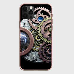 Чехол для iPhone 12 Pro Max Mechanism of gears in Steampunk style, цвет: 3D-светло-розовый