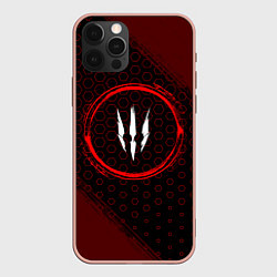 Чехол для iPhone 12 Pro Max Символ The Witcher и краска вокруг на темном фоне, цвет: 3D-светло-розовый