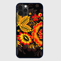 Чехол для iPhone 12 Pro Max Хохломская Роспись Цветы На Тёмном Фоне, цвет: 3D-черный