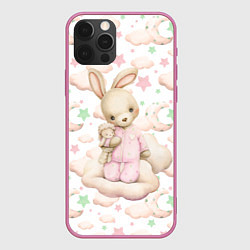 Чехол для iPhone 12 Pro Max Зайка на облачке на белом, цвет: 3D-малиновый