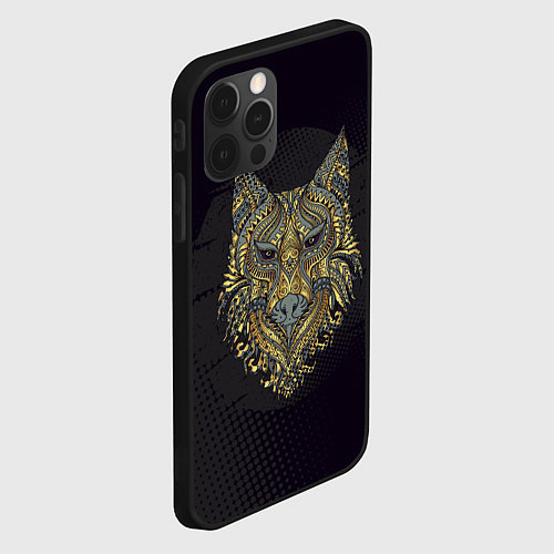 Чехол iPhone 12 Pro Max Голова волка с узорами / 3D-Черный – фото 2
