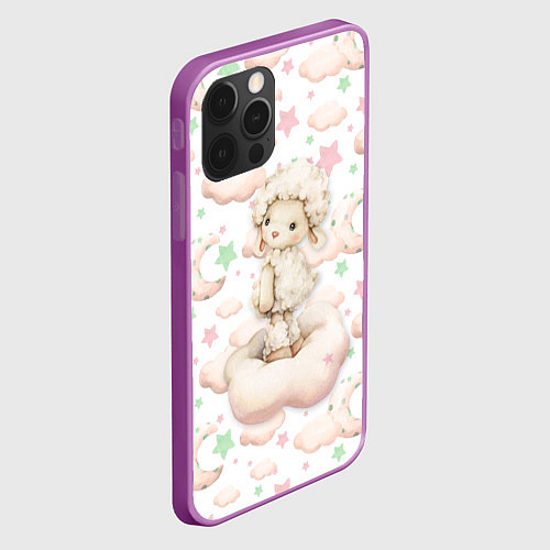 Чехол iPhone 12 Pro Max Овечка на облачке на белом / 3D-Сиреневый – фото 2