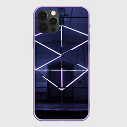 Чехол для iPhone 12 Pro Max Неоновый прерывистый куб во тьме - Фиолетовый, цвет: 3D-сиреневый
