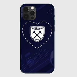 Чехол для iPhone 12 Pro Max Лого West Ham в сердечке на фоне мячей, цвет: 3D-черный