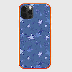 Чехол для iPhone 12 Pro Max Gray-Blue Star Pattern, цвет: 3D-красный