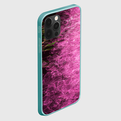 Чехол iPhone 12 Pro Max Неоновые волны на воде - Розовый / 3D-Мятный – фото 2