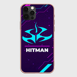 Чехол для iPhone 12 Pro Max Символ Hitman в неоновых цветах на темном фоне, цвет: 3D-светло-розовый