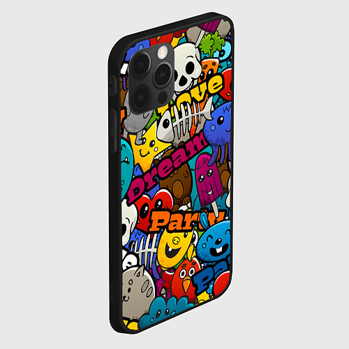 Чехол iPhone 12 Pro Max Красочный паттерн из мультяшных героев / 3D-Черный – фото 2