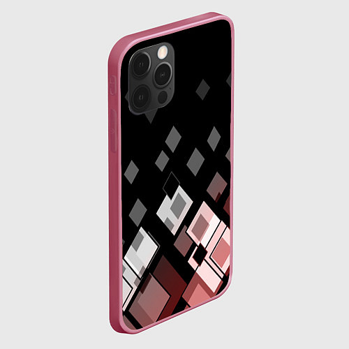 Чехол iPhone 12 Pro Max Geometric pattern черно-коричневый узор Ромбы / 3D-Малиновый – фото 2