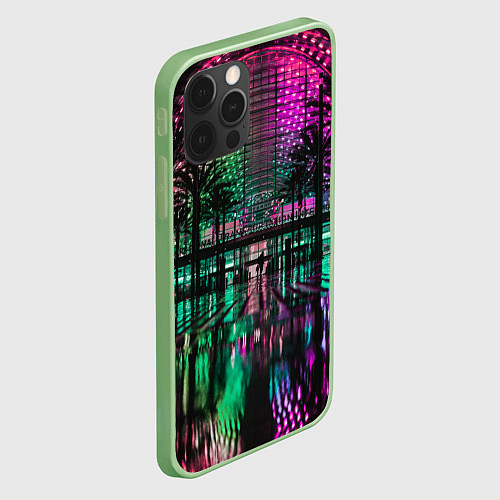 Чехол iPhone 12 Pro Max Неоновое здание ночью - Розовый / 3D-Салатовый – фото 2