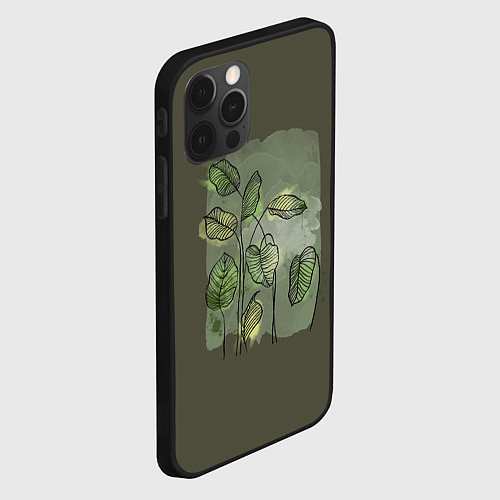 Чехол iPhone 12 Pro Max Нежные акварельные листья / 3D-Черный – фото 2