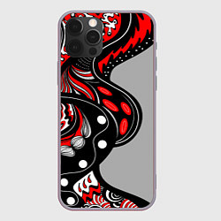 Чехол для iPhone 12 Pro Max Красно-чёрные дудлы, цвет: 3D-серый