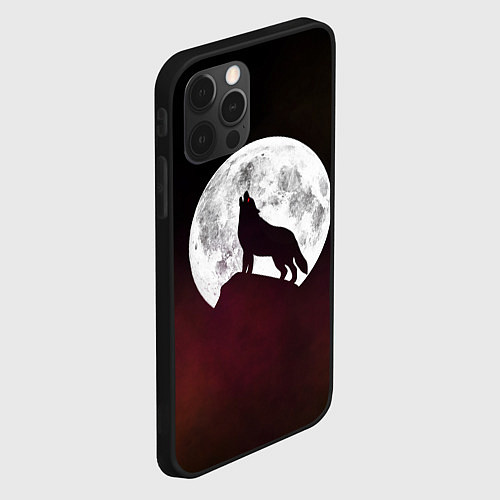 Чехол iPhone 12 Pro Max Волк и луна Wolf and moon / 3D-Черный – фото 2