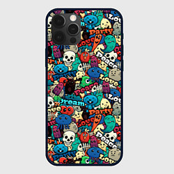 Чехол для iPhone 12 Pro Max Граффити черепа и рожицы, цвет: 3D-черный