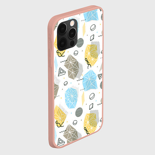 Чехол iPhone 12 Pro Max Разноцветные Многоугольники и Круги / 3D-Светло-розовый – фото 2
