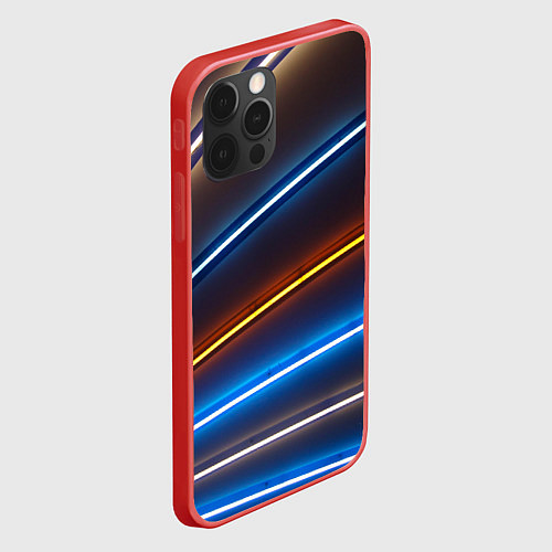 Чехол iPhone 12 Pro Max Неоновые фонари на линиях - Голубой и оранжевый / 3D-Красный – фото 2