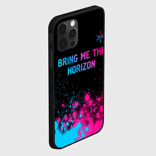 Чехол iPhone 12 Pro Max Bring Me the Horizon Neon Gradient / 3D-Черный – фото 2