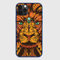 Чехол для iPhone 12 Pro Max Африканский Лев Морда Льва с узорами Мандала, цвет: 3D-тёмно-синий