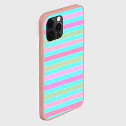 Чехол для iPhone 12 Pro Max Pink turquoise stripes horizontal Полосатый узор, цвет: 3D-светло-розовый — фото 2