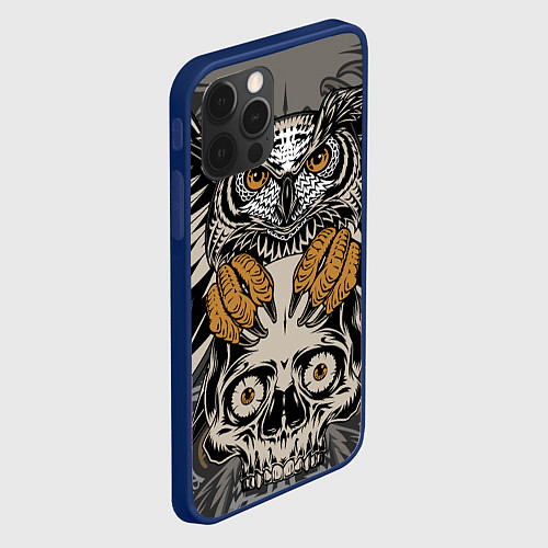 Чехол iPhone 12 Pro Max Сова с черепом Owl with Skull / 3D-Тёмно-синий – фото 2