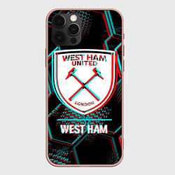 Чехол для iPhone 12 Pro Max West Ham FC в стиле Glitch на темном фоне, цвет: 3D-светло-розовый