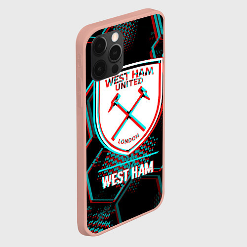 Чехол iPhone 12 Pro Max West Ham FC в стиле Glitch на темном фоне / 3D-Светло-розовый – фото 2