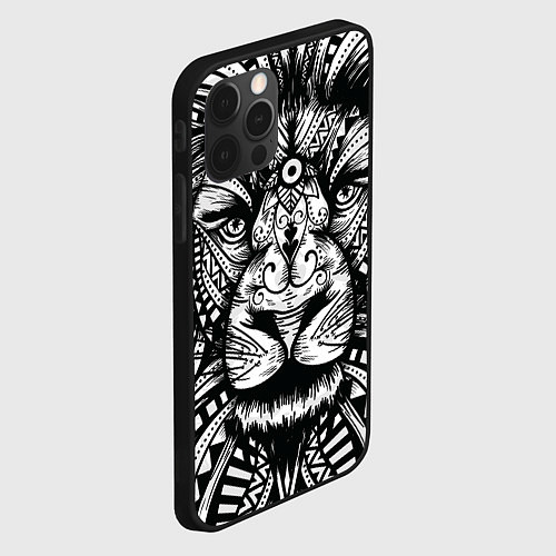 Чехол iPhone 12 Pro Max Черно белый Африканский Лев Black and White Lion / 3D-Черный – фото 2