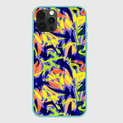 Чехол для iPhone 12 Pro Max Пятнистый желто-фиолетовый узор, цвет: 3D-мятный