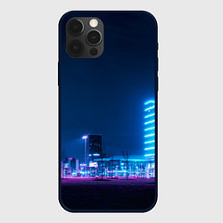 Чехол для iPhone 12 Pro Max Неоновый ночной город - Светло-синий, цвет: 3D-черный