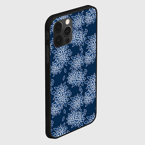 Чехол iPhone 12 Pro Max Темно-синий цветочный узор pattern / 3D-Черный – фото 2