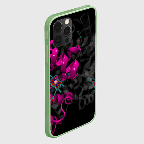 Чехол iPhone 12 Pro Max Абстрактные 3D молекулы и соединения - Розовый / 3D-Салатовый – фото 2