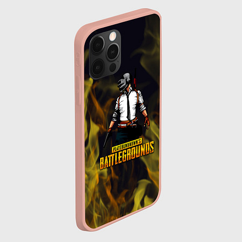Чехол iPhone 12 Pro Max PlayerUnknowns Battlegrounds жёлтое пламя / 3D-Светло-розовый – фото 2