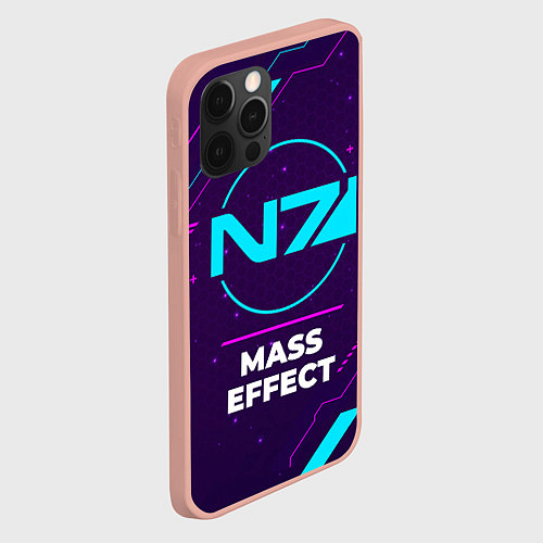Чехол iPhone 12 Pro Max Символ Mass Effect в неоновых цветах на темном фон / 3D-Светло-розовый – фото 2