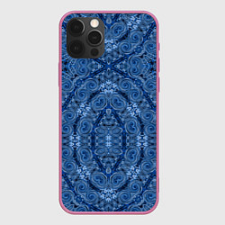 Чехол для iPhone 12 Pro Max Gray blue ethnic arabic ornament, цвет: 3D-малиновый