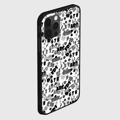 Чехол iPhone 12 Pro Max Black and white alphabet and numbers / 3D-Черный – фото 2