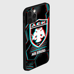 Чехол для iPhone 12 Pro Max AEK Athens FC в стиле Glitch на темном фоне, цвет: 3D-черный — фото 2
