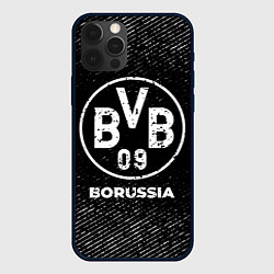 Чехол для iPhone 12 Pro Max Borussia с потертостями на темном фоне, цвет: 3D-черный
