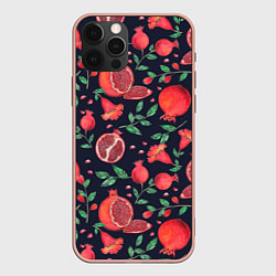 Чехол для iPhone 12 Pro Max Красные гранаты на темном фоне, цвет: 3D-светло-розовый