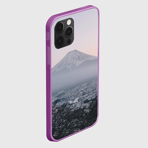 Чехол iPhone 12 Pro Max Туманные горы и деревья утром / 3D-Сиреневый – фото 2