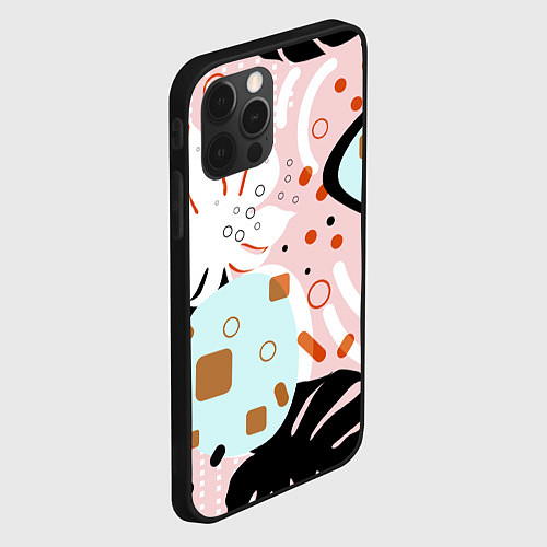 Чехол iPhone 12 Pro Max Абстрактные фигуры с пальмовыми листами на розовом / 3D-Черный – фото 2