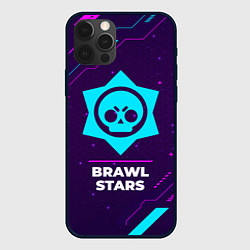 Чехол для iPhone 12 Pro Max Символ Brawl Stars в неоновых цветах на темном фон, цвет: 3D-черный