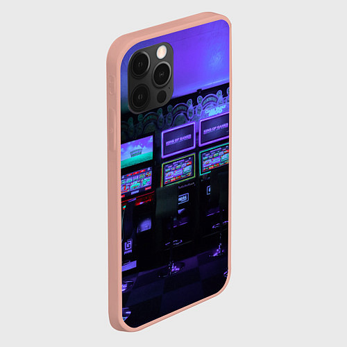 Чехол iPhone 12 Pro Max Неоновые игровые автоматы - Фиолетoвый / 3D-Светло-розовый – фото 2
