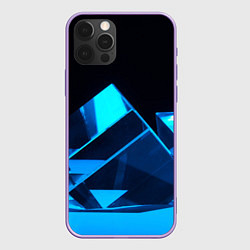 Чехол для iPhone 12 Pro Max Неоновые объёмный куб - Синий, цвет: 3D-сиреневый