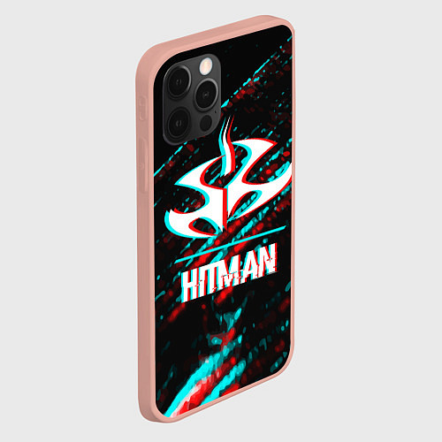 Чехол iPhone 12 Pro Max Hitman в стиле Glitch и Баги Графики на темном фон / 3D-Светло-розовый – фото 2