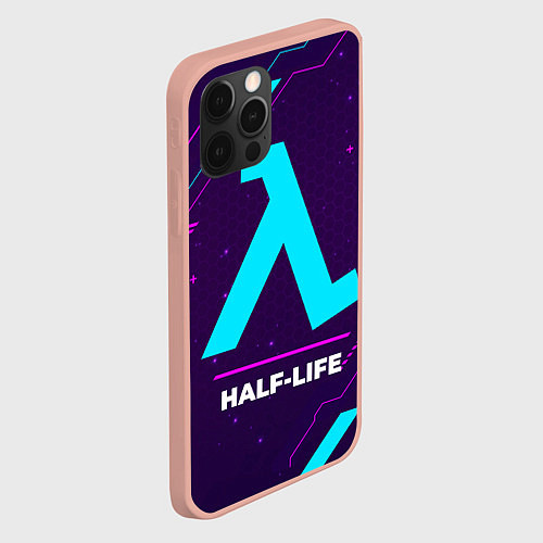 Чехол iPhone 12 Pro Max Символ Half-Life в неоновых цветах на темном фоне / 3D-Светло-розовый – фото 2