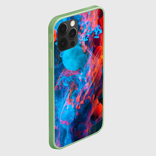 Чехол iPhone 12 Pro Max Абстрактное переплетение оранжевой и синей красок / 3D-Салатовый – фото 2