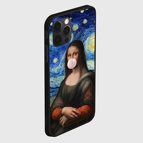 Чехол iPhone 12 Pro Max Мона Лиза Приколы - Звездная ночь / 3D-Черный – фото 2