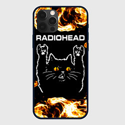 Чехол для iPhone 12 Pro Max Radiohead рок кот и огонь, цвет: 3D-черный