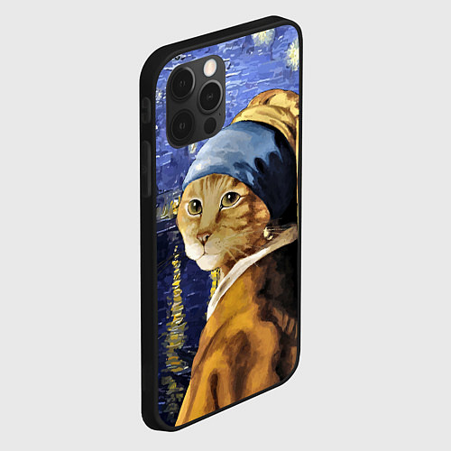 Чехол iPhone 12 Pro Max Прикол с котом: пародия картина / 3D-Черный – фото 2